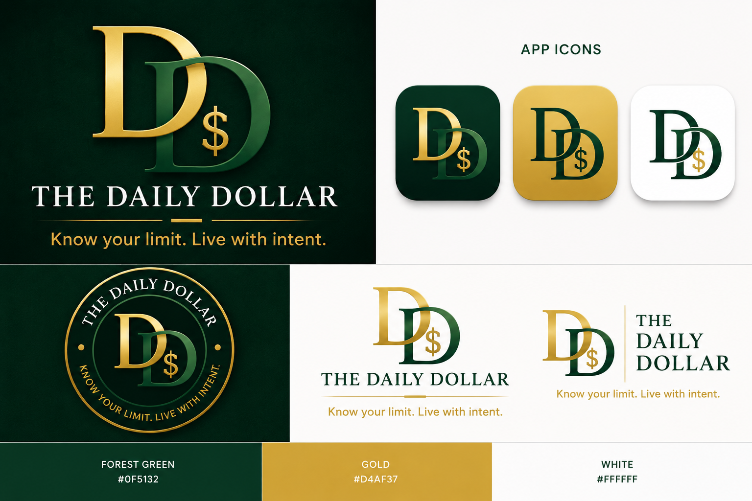 The Daily Dollar brand art with forest green and gold logo